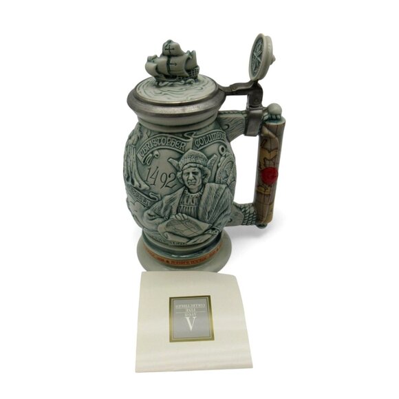 AVON Christopher Columbus New World STEIN from Brazil 1992 Hinged Lid 9.5" Tall - Picture 1 of 12